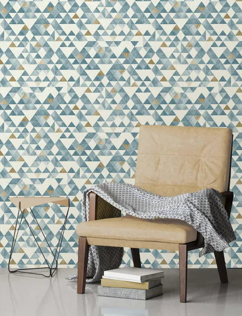 Papier peint vinyle Triangle tribal bleu et ocre