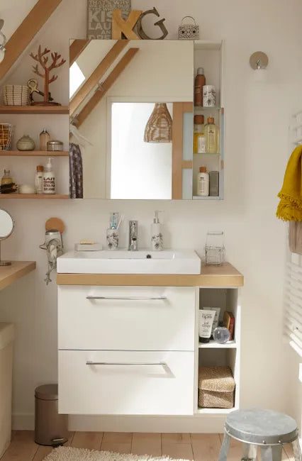 Caisson meuble sous-vasque l.15 x H.77 x P.14 cm, gris argent, Remix