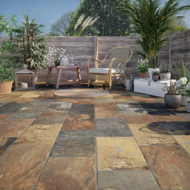 Carrelage sol extérieur effet pierre multicolor Monastère l.30 x