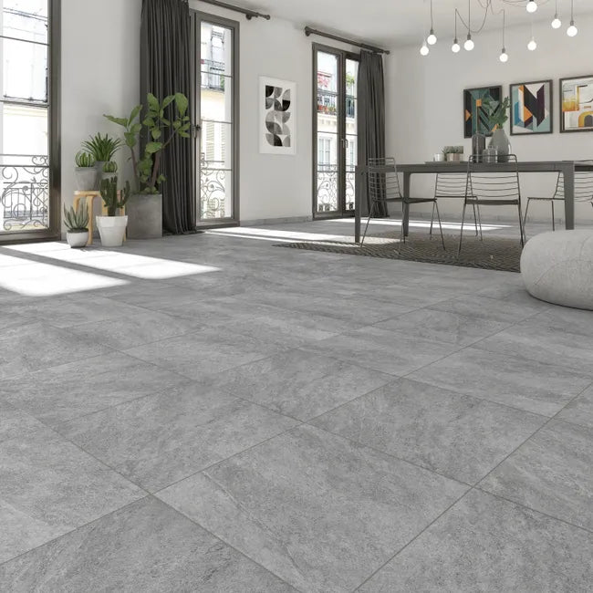 Carrelage mur intérieur / sol intérieur effet pierre gris clair Quartzite l.45 x 45