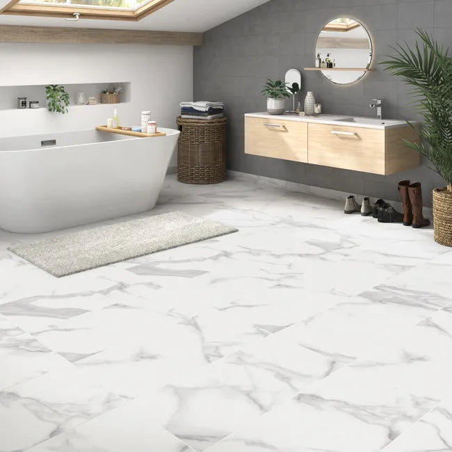 Carrelage effet marbre blanc Pure l.37 x L.75 cm