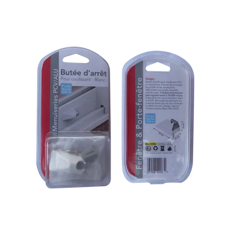 Butée de baie coulissante à visser KINTECH aluminium blanc L.5 x H.13 cm