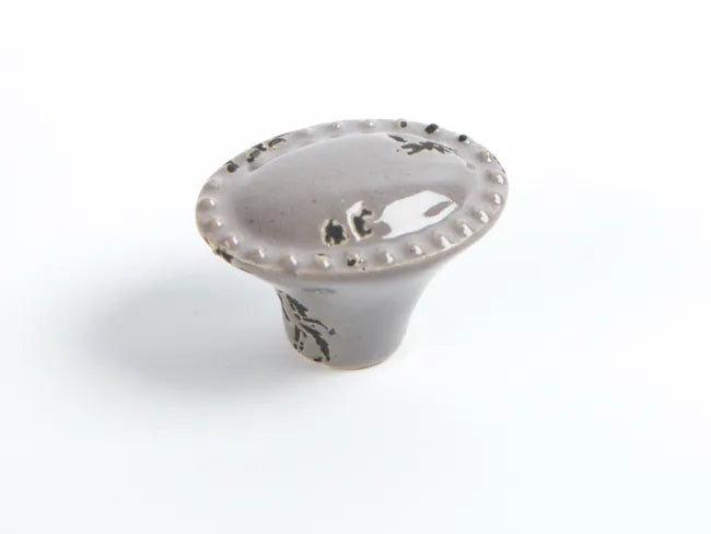 Bouton de meuble rond, porcelaine gris vieilli, Diam.31 mm