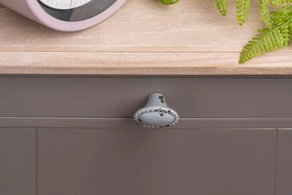 Bouton de meuble rond, porcelaine gris vieilli, Diam.31 mm