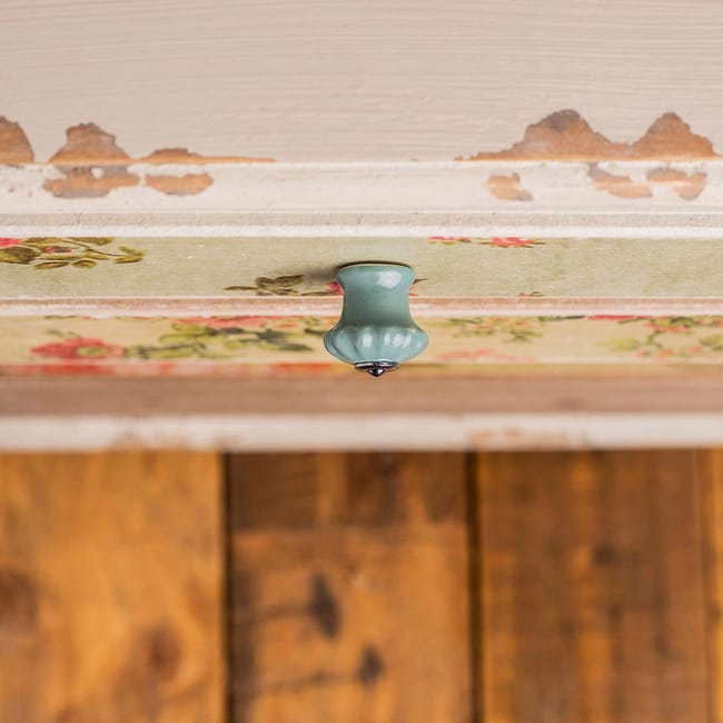 Bouton de meuble rond Petal, porcelaine bleu, Diam.28 mm