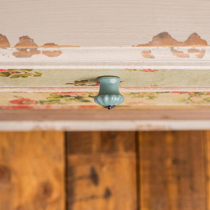 Bouton de meuble rond Petal, porcelaine bleu, Diam.28 mm