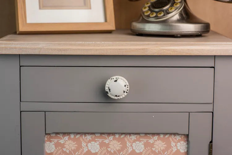 Bouton de meuble rond, porcelaine beige vieilli, Diam.44 mm