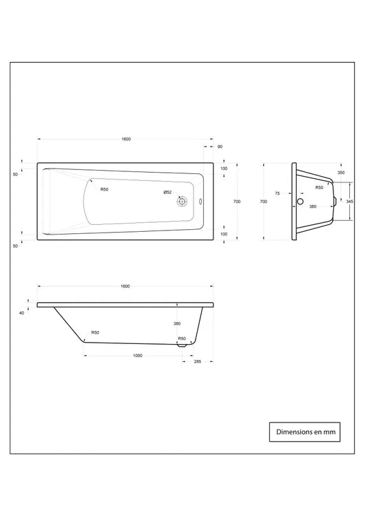 Baignoire rectangulaire L.160x l.70 cm blanc, SENSEA Access design