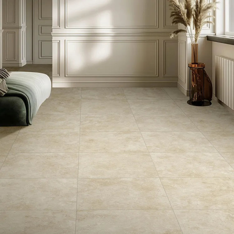 Carrelage mur / sol intérieur effet travertin beige Tiber l.60.4 x L.60.4 cm