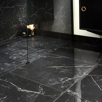 Carrelage sol intérieur / mur intérieur effet marbre noir gold Murano l.60 x L.60