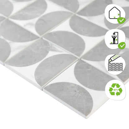 1 plaque de mosaïque mur Posio verre effet carreau de ciment blanc, gris 29.8 x