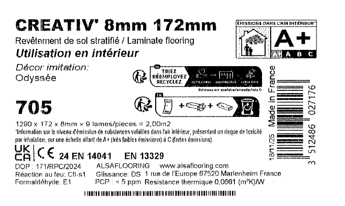 Sol stratifié CREATIV' odyssée 4 CH, l.172 mm, Ep.8 mm, résistant à l'eau 100H