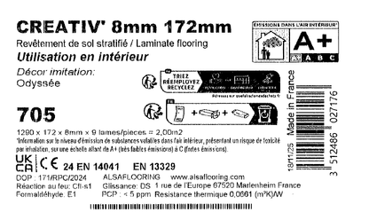 Sol stratifié CREATIV' odyssée 4 CH, l.172 mm, Ep.8 mm, résistant à l'eau 100H