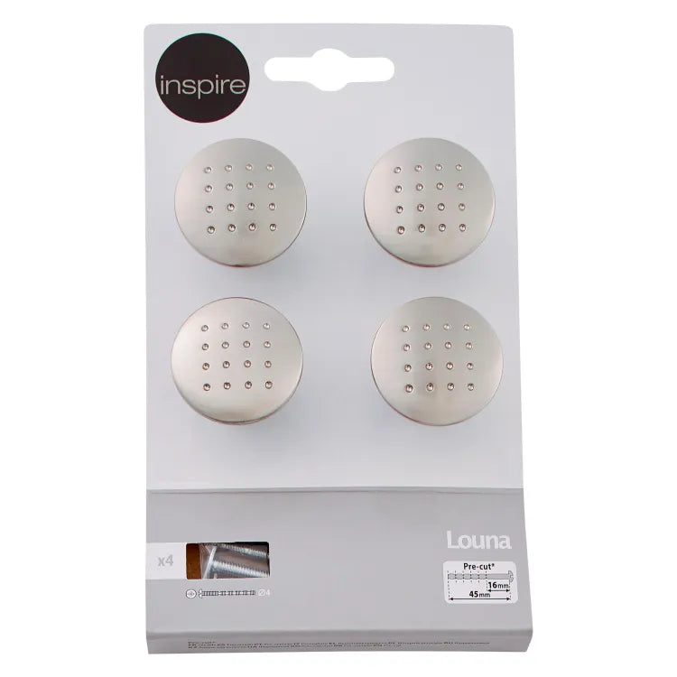 4 boutons de meuble ronds Louna, zamak argent brossé, Diam.32 mm