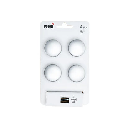 4 boutons de meuble ronds, zamak argent, Diam.33 mm