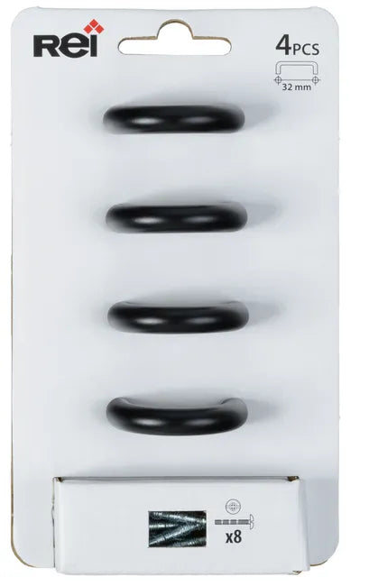4 poignées de meuble, zamak noir peint, entraxe 32 mm