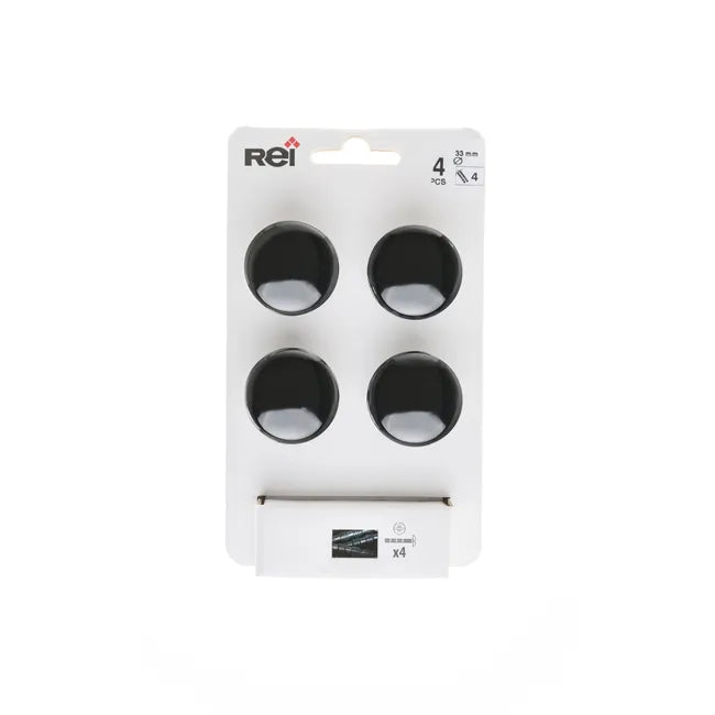 Lot de 4 boutons de meuble Rond zamak, noir REI H.27 x l.33 x P.33 mm
