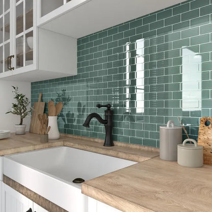1 plaque de mosaïque Metro porcelaine vert 28.8 x 34 cm ARTENS