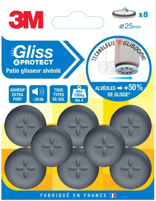 Assortiment 8 patins en plastique 3M ø25 mm