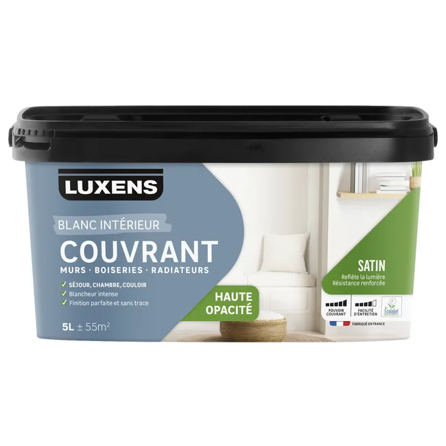 Peinture mur, boiserie, radiateur blanc satin LUXENS Couvrant 5L