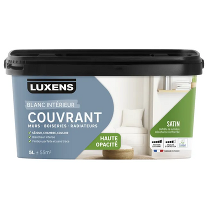 Peinture mur, boiserie, radiateur blanc satin LUXENS Couvrant 5L