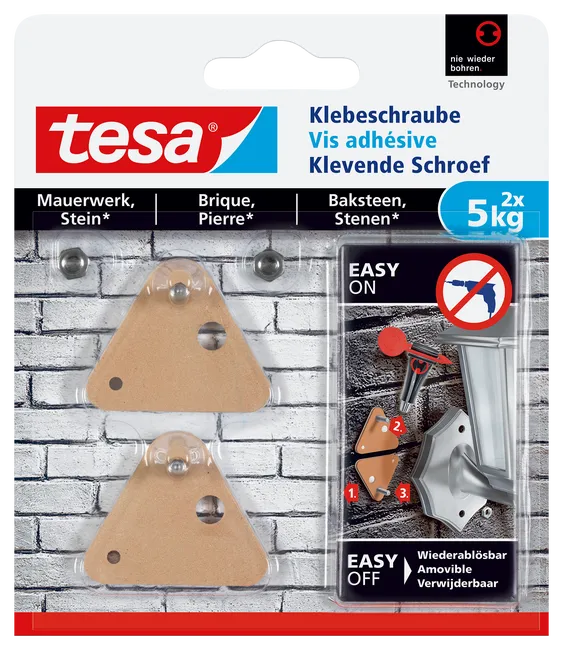 Lot de 2 vis adhésives Smart mounting system, TESA, marron 5 kg