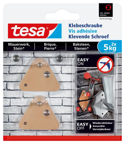 Lot de 2 vis adhésives Smart mounting system, TESA, marron 5 kg