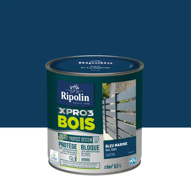 Peinture extérieure bois Xpro3 RIPOLIN bleu marine satiné 0.5l