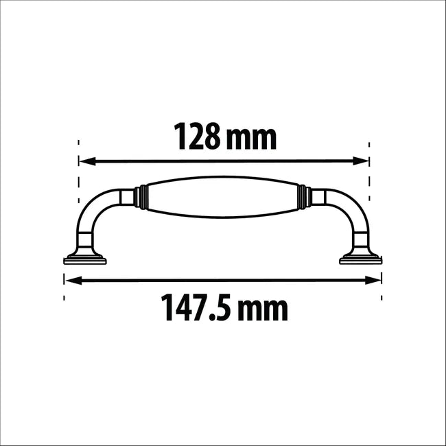 Lot de 2 poignées de meuble Charly, porcelaine nickel brossé, entraxe 128 mm