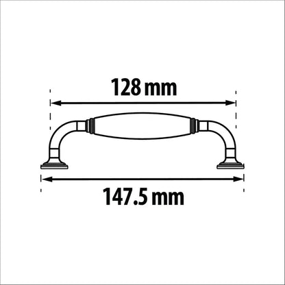 Lot de 2 poignées de meuble Charly, porcelaine nickel brossé, entraxe 128 mm