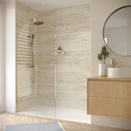 Paroi de douche à l'italienne verre transparent, l.120 cm, Ep.8 mm, doré Miranda