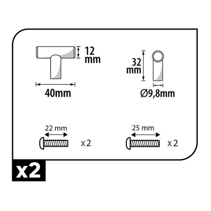 2 boutons de meuble En T Urban, acier noir verni