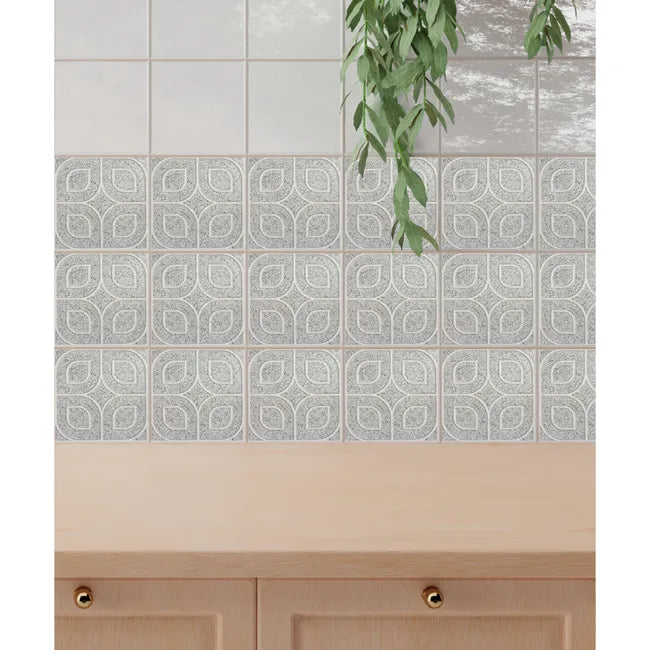 Lot de 9 stickers décoratifs Granit art déco, gris, 10 cm x 10 cm