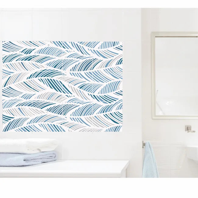 Lot de 12 stickers décoratifs vagues, bleu, 15 cm x 15 cm