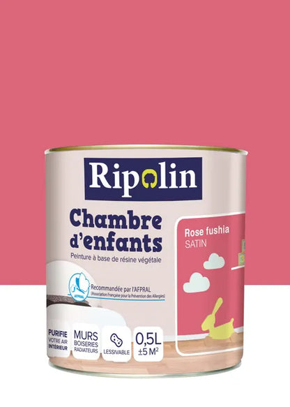 Peinture rose fushia mur et boiserie Chambre d'enfants RIPOLIN satiné 0.5 l