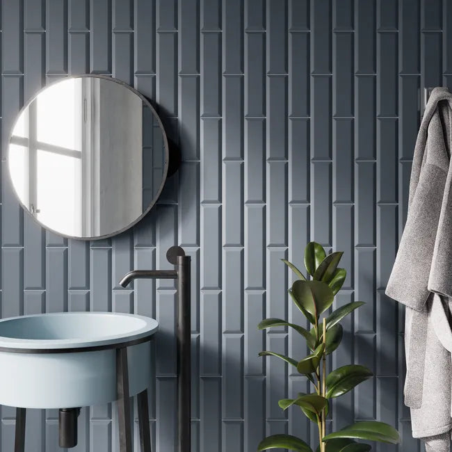 Carrelage mur intérieur effet bleu foncé mat Metro l.7.5 x L.30 cm ARTENS