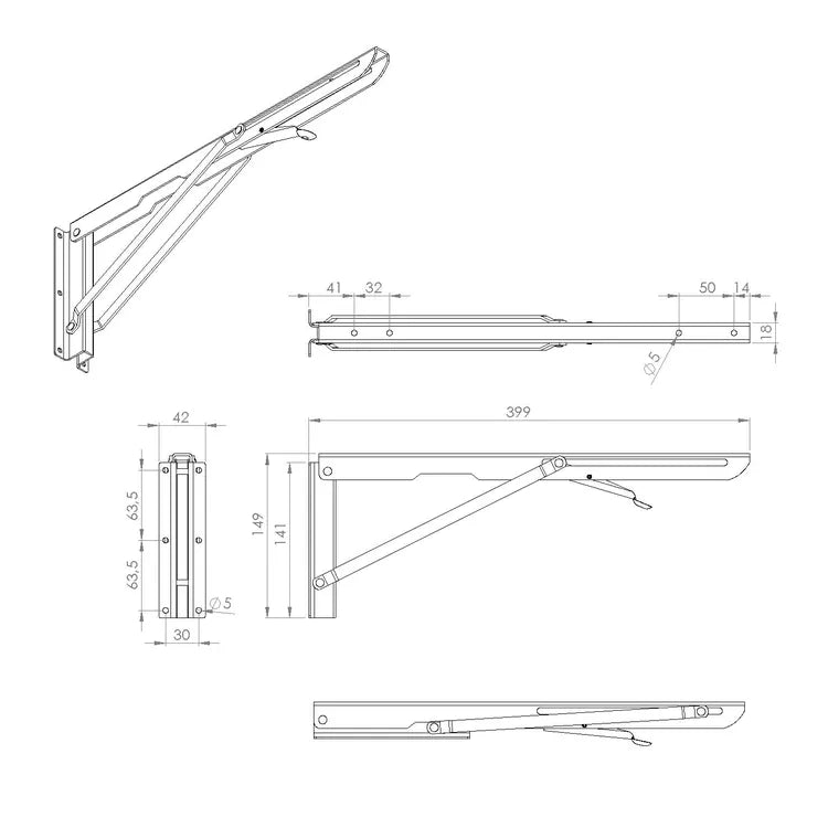 Equerre Escamotable acier epoxy blanc, H.14 x P.40 cm