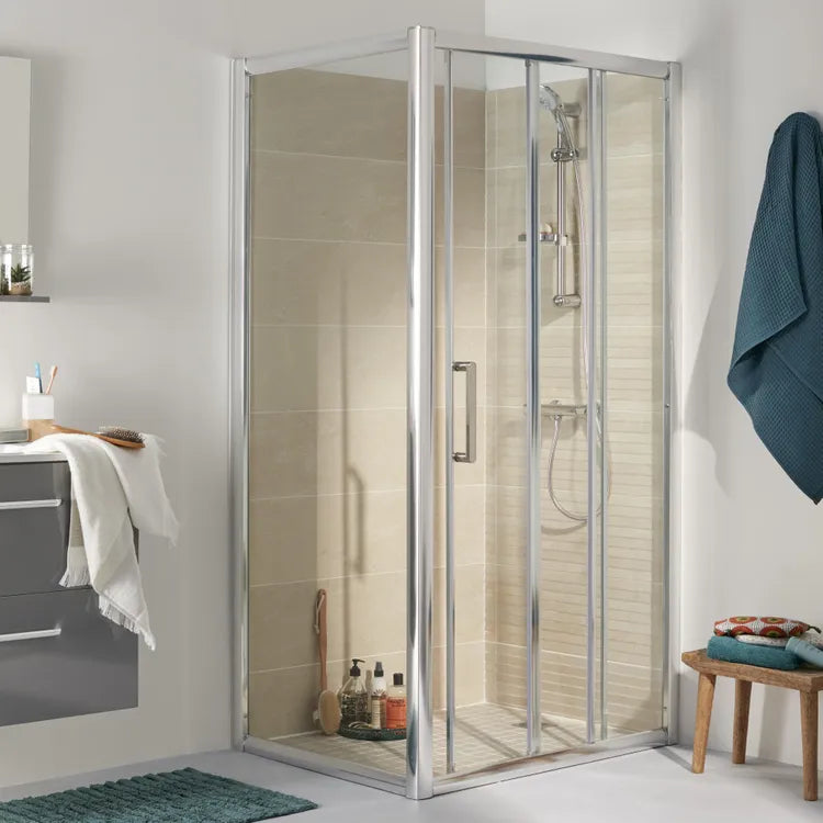 Paroi latérale, l.90 cm verre transparent, Ep.6 mm chromé Quad