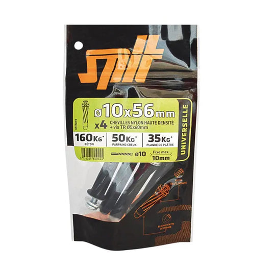 Lot de 4 Cheville murale avec vis SPIT, Ø10 x L.56 mm