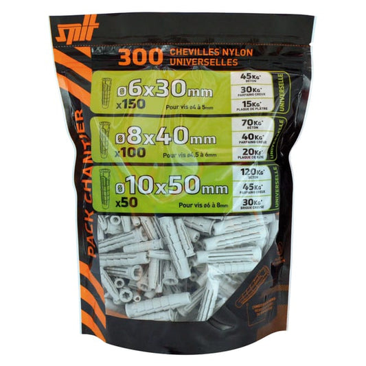 Kit chevilles nylon SPIT x 300, Diam. 8 L.30 mm