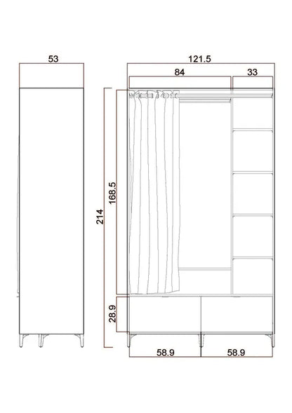 Kit dressing Quotidien avec tiroirs, blanc et chêne H.214 x l.121.5 x P.53cm