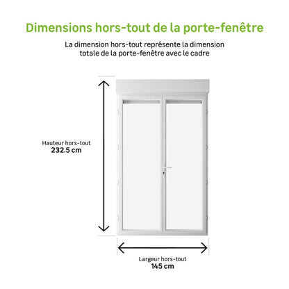 Porte-fenêtre  PVC Essentiel H.215xl.140cm blanc 2 vantaux