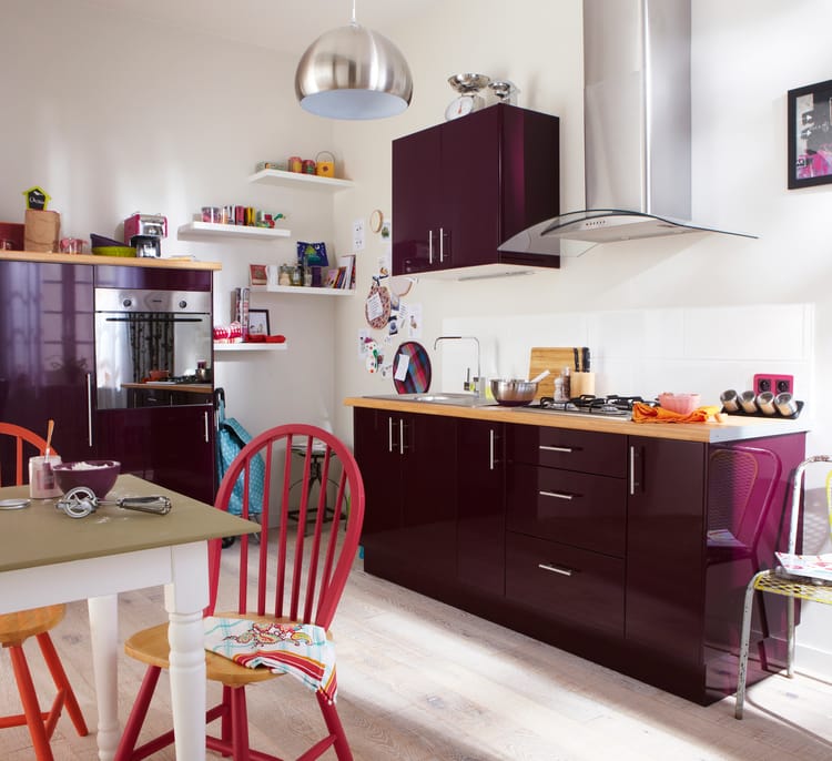 Porte de cuisine Sevilla aubergine brillant H.76.8 x l.39.7 cm