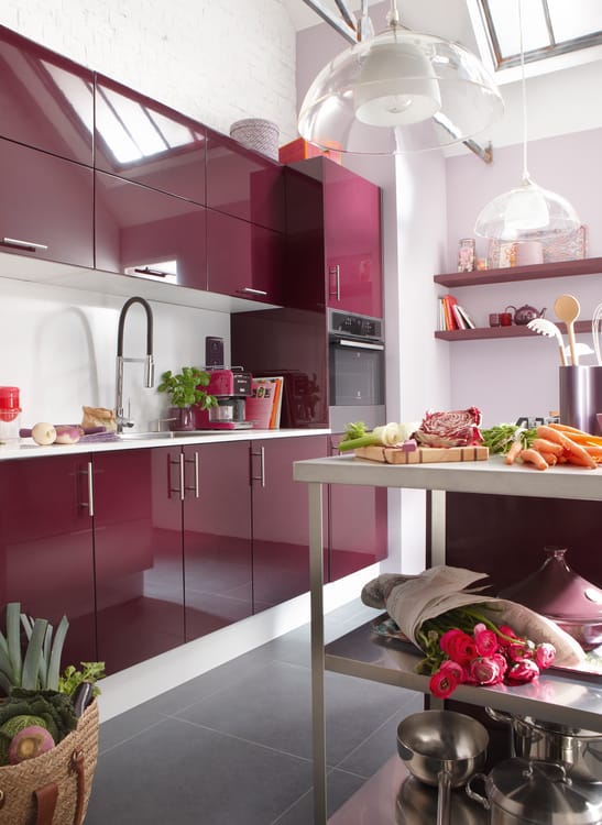 Porte de cuisine Sevilla aubergine brillant H.76.8 x l.39.7 cm