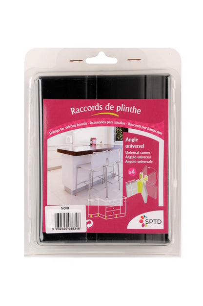 Lot de 4 jonctions d'angle universel pour plinthe noir L.19.5 x l.15 cm