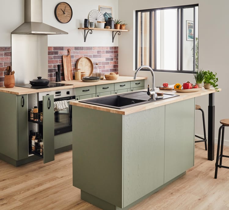 Façade de tiroir de cuisine Chicago vert mat H.25.3 x l.59.7 cm