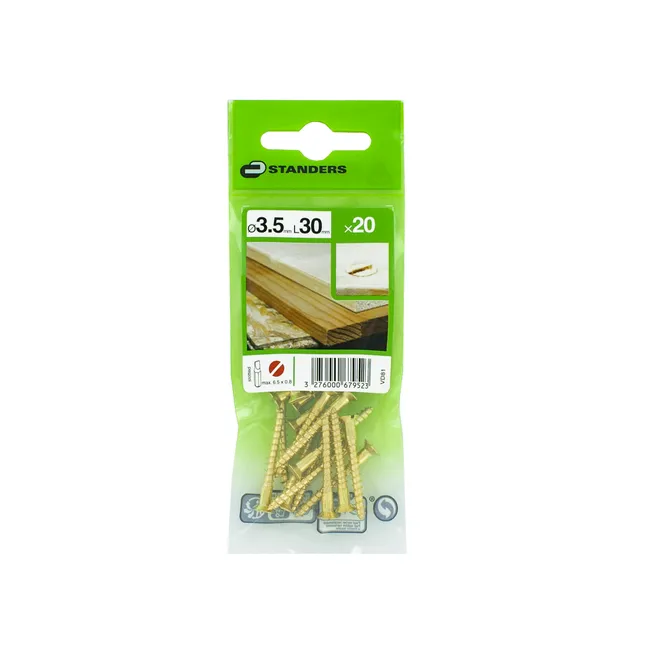 20 vis laiton tête fraisée plat STANDERS, Ø3.5 x L.30 mm