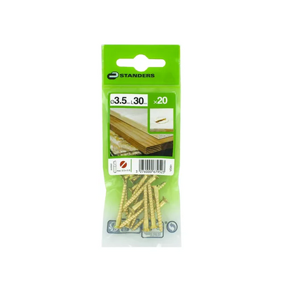 20 vis laiton tête fraisée plat STANDERS, Ø3.5 x L.30 mm