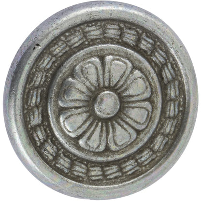 Bouton de meuble rond Motif, zamak argent vieilli, Diam.30 mm