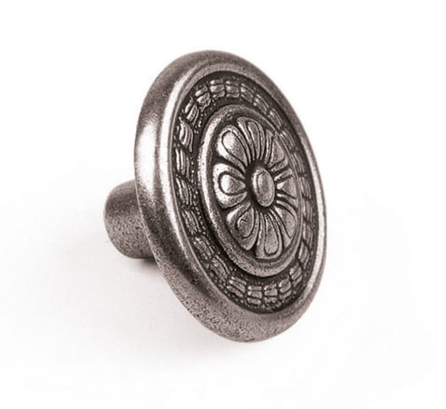 Bouton de meuble rond Motif, zamak argent vieilli, Diam.30 mm